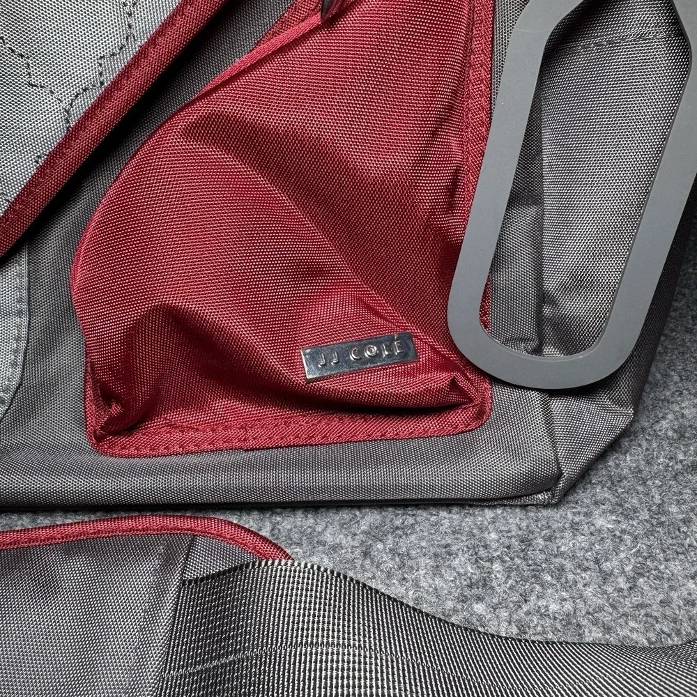 JJ‎ Cole Gray Red Diaper Bag Tote w/ Accessories Shoulder Bag Set Messenger Bag